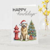 Carte Golden Retriever de Noël (Fleur jaune)