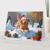 Carte Golden Retriever en neige avec Casquette de Noël (Devant)