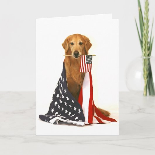 Carte Golden retriever et drapeau américain (Devant)
