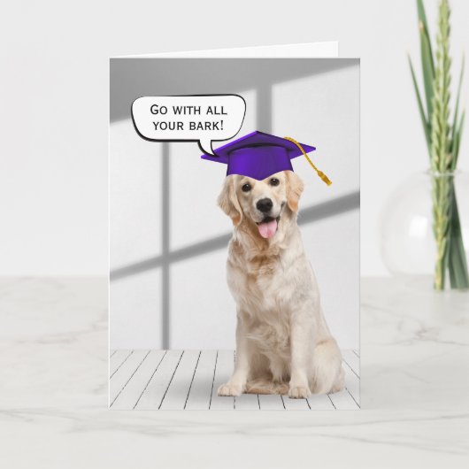 Carte Golden Retriever Graduate avec Casquette violet (Devant)
