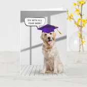 Carte Golden Retriever Graduate avec Casquette violet (Fleur jaune)