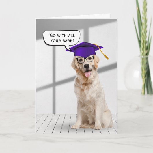 Carte Golden Retriever Graduate avec Casquette violet (Devant)