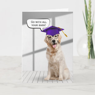 Carte Golden Retriever Graduate avec Casquette violet