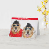 Carte Golden Retriever habillé Anniversaire (Fleur jaune)