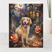 Carte Golden Retriever Halloween avec citrouilles effray (Devant)
