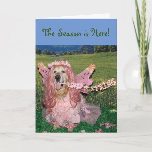 Carte Golden Retriever Happy Spring Hoppy Pâques (Devant)