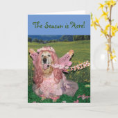 Carte Golden Retriever Happy Spring Hoppy Pâques (Fleur jaune)