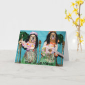 Carte Golden Retriever Hawaiian Hula Anniversaire (Fleur jaune)
