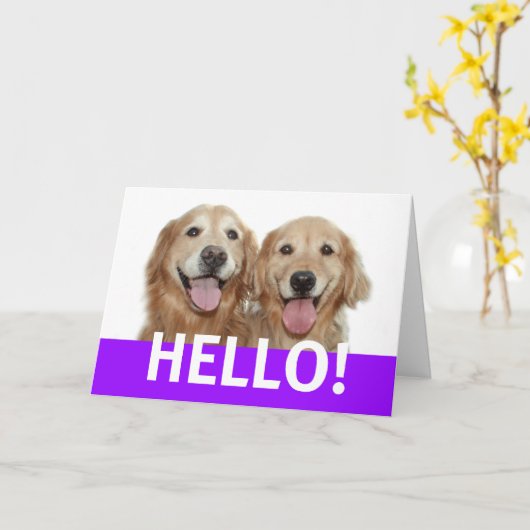 Carte Golden Retriever Hello Grey Card (Fleur jaune)