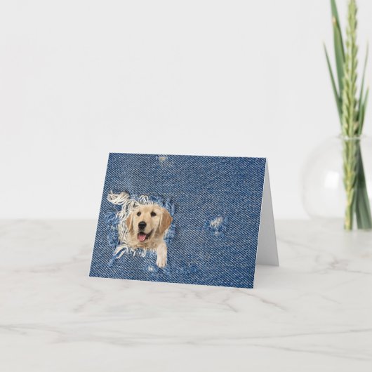 Carte Golden Retriever In Denim Hotte Note Card (Devant)