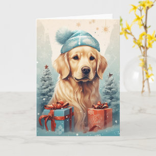 Carte Golden Retriever Noël – Chapeau de Père Noël et Ne
