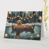 Carte Golden Retriever Noël Festive Voyage (Fleur jaune)
