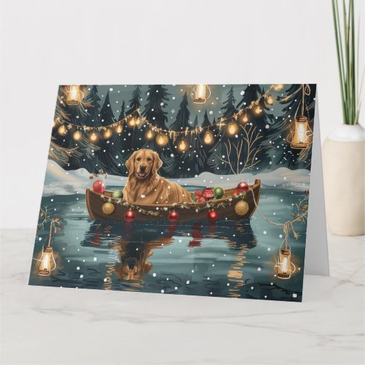 Carte Golden Retriever Noël Festive Voyage (Devant)