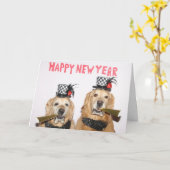 Carte Golden Retriever Nouvel An Horns (Fleur jaune)