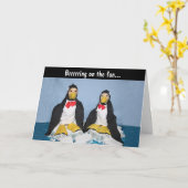 Carte Golden Retriever Penguins Iceberg Anniversaire (Fleur jaune)