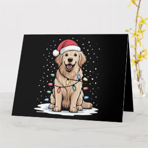 Carte Golden Retriever Père Noël Arbre de Noël Lumières 
