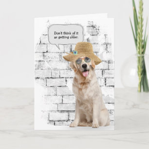 Carte Golden Retriever portant la paille casquette anniv