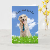 Carte Golden Retriever Pour 60e anniversaire (Fleur jaune)
