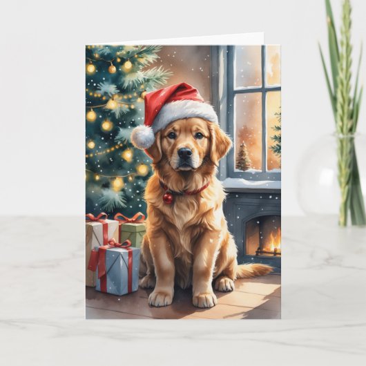 Carte Golden Retriever Puppet par Christmas Tree Holiday (Devant)