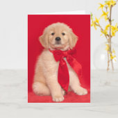 Carte Golden Retriever Puppy Merry Woofin Noël (Fleur jaune)