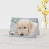 Carte Golden Retriever Puppy pense à vous (Fleur jaune)
