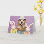 Carte Golden Retriever Quelques Bunny spécial Pâques (Fleur jaune)