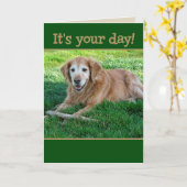 Carte Golden Retriever Récupérer des bonbons pour la Fêt (Fleur jaune)