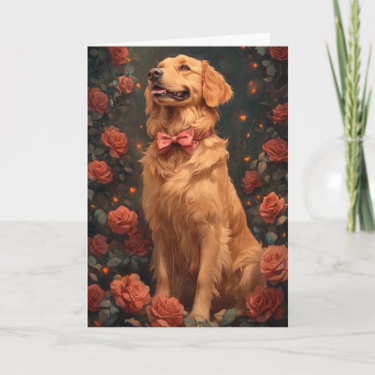 Carte Golden Retriever Romantique Roses de la Saint-Vale (Devant)