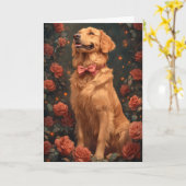 Carte Golden Retriever Romantique Roses de la Saint-Vale (Fleur jaune)