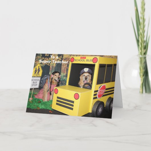 Carte Golden Retriever School Bus Enseignant Merci (Devant)