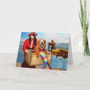 Carte Golden Retriever Sirène et Pirate Anniversaire 