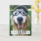 Carte Golden Retriever Soyez heureux sur (Fleur jaune)