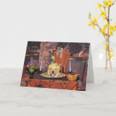 Carte Golden Retriever Spaghetti et Eyeballs Halloween (Fleur jaune)