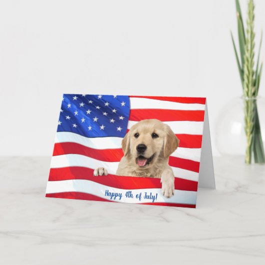 Carte Golden retriever sur drapeau 4 juillet (Devant)