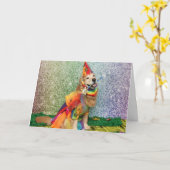 Carte Golden Retriever sur l'Anniversaire de l'arc-en-ci (Fleur jaune)