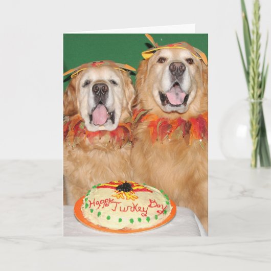 Carte Golden Retriever Thanksgiving prend le gâteau (Devant)