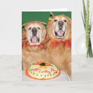 Carte Golden Retriever Thanksgiving prend le gâteau