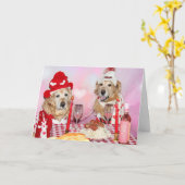 Carte Golden Retriever Valentine Partage Spaghetti (Fleur jaune)