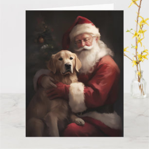 Carte Golden Retriever with Santa Clause Christmas