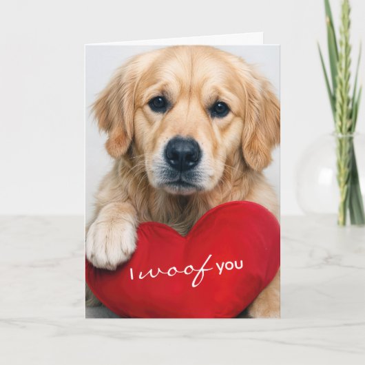 Carte Golden Retriever With Valentine Heart Pillow (Devant)