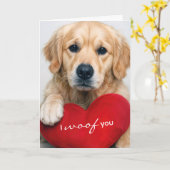 Carte Golden Retriever With Valentine Heart Pillow (Fleur jaune)