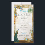Carte Golden Royal Peacock Temple Mariage Dreams<br><div class="desc">Des visions rêvées des origines de notre monde naturel,  avec feuillage magique,  oiseaux colorés,  cascades luxuriantes et rivières,  où fleurissent des fleurs roses,  oranges et jaunes charnues et poussent lourd sous le poids de votre design mariage.</div>