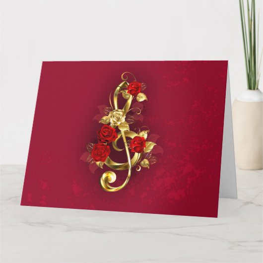 Carte Golden Treble Clef avec fleurs Roses (Devant)