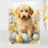 Carte Goldendoodle aux oeufs de Pâques (Fleur jaune)