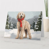 Carte Goldendoodle Chien dans Noël de neige (Devant)