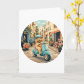 Carte Goldendoodle Chien équitation Scooter Rues europée (Fleur jaune)