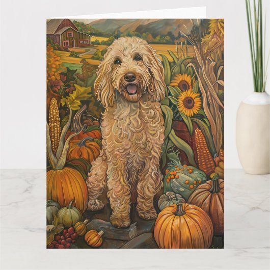 Carte Goldendoodle Chien Moisson d'automne Thanksgiving (Devant)