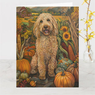 Carte Goldendoodle Chien Moisson d'automne Thanksgiving