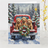 Carte Goldendoodle Christmas Red Truck Holiday (Fleur jaune)