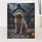 Carte Goldendoodle Citrouille Halloween effrayant (Devant)